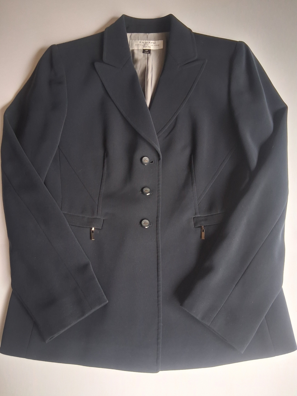 Tahari ASL Women's Navy Tailored Blazer Preppy Office Academia Casual Formal 4P